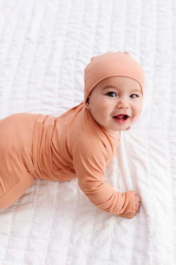 Baby Bamboo Ribbed Romper Set with Hat