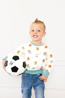 Hugs & Giggles kids' bamboo sweatshirt in Puffin, Sailboat, or Soccer print