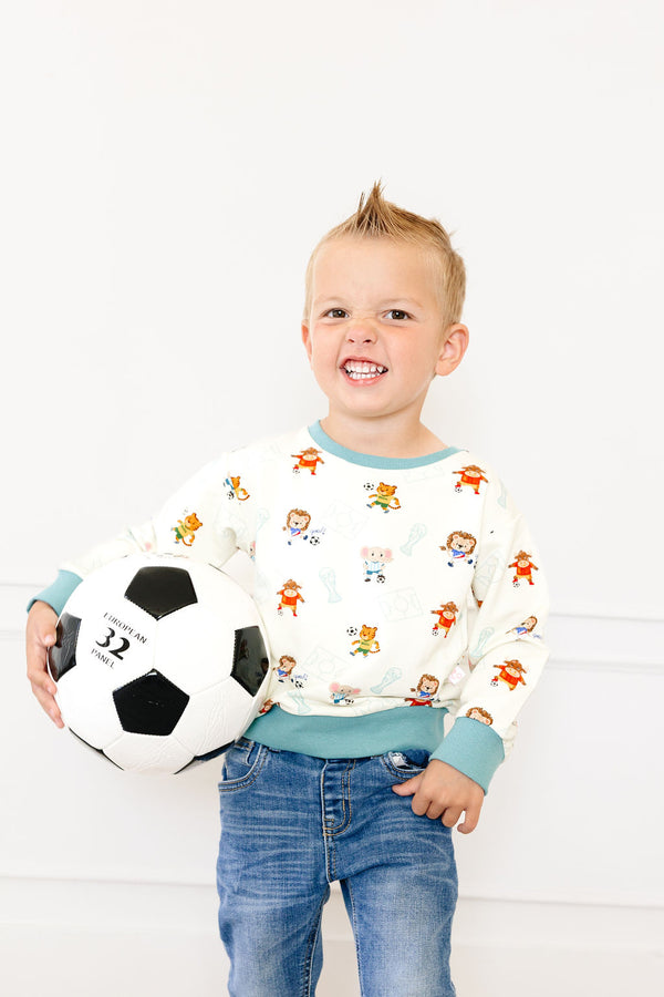 Hugs & Giggles kids' bamboo sweatshirt in Puffin, Sailboat, or Soccer print