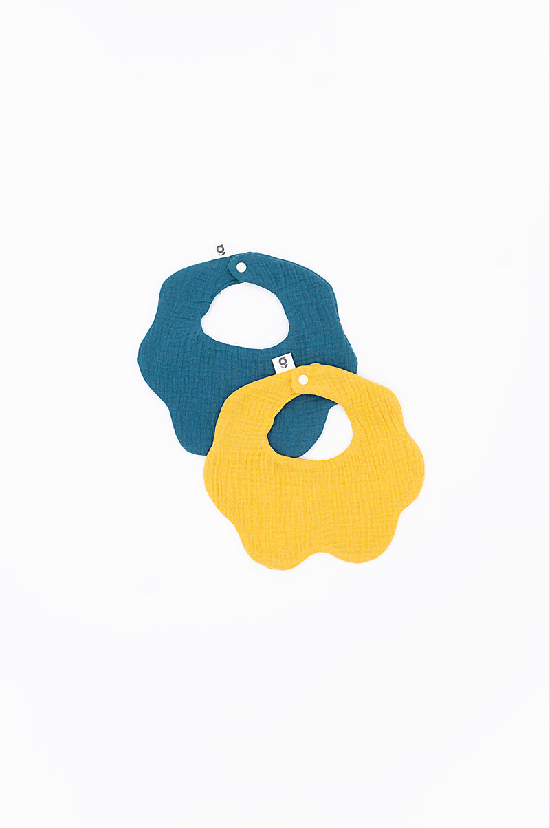 Soft Muslin Bibs – 100% Organic Cotton | Blue and Yellow