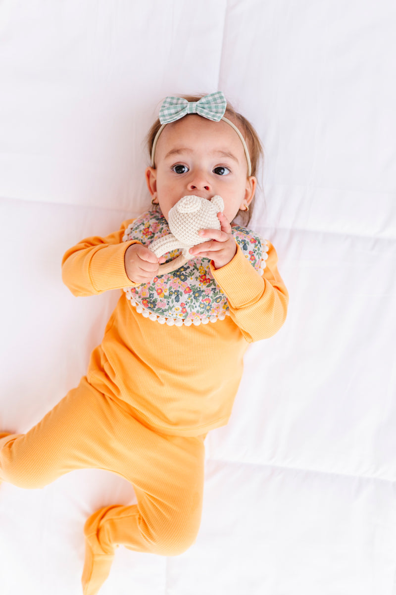 Hugs & Giggles reversible floral cotton baby bib set with matching bow