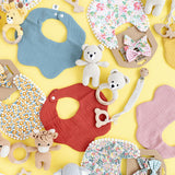 Floral Reversible Bib set with Bows - Pink