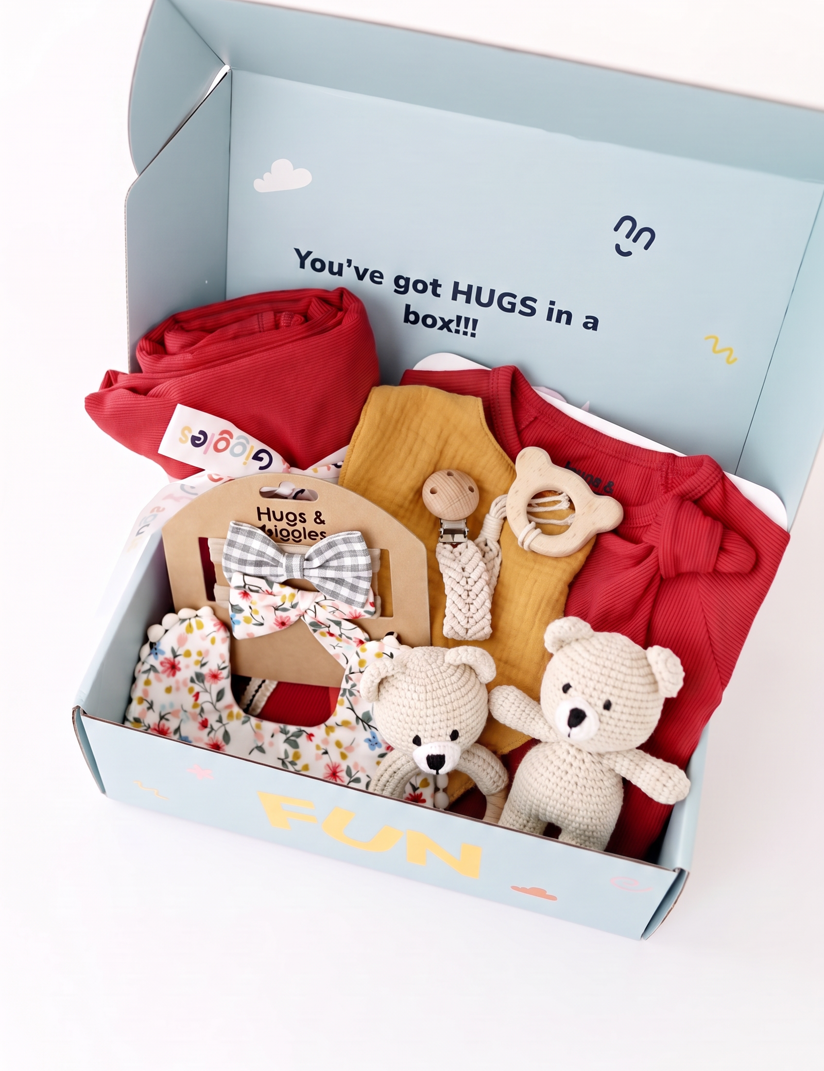 Hugs & Giggles newborn gift set in Crimson