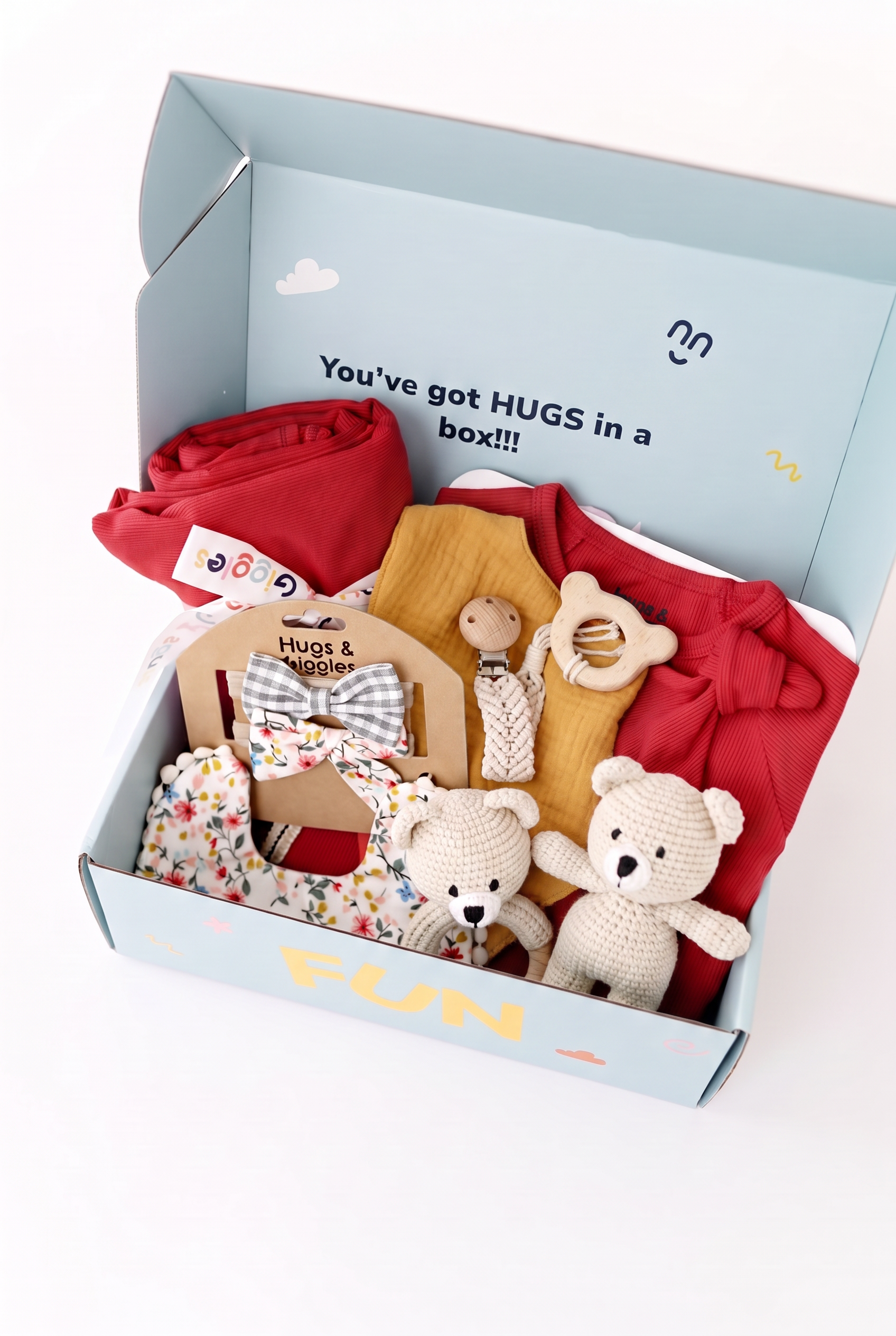Hugs & Giggles newborn gift set in Crimson