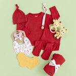Crimson gift set flat lay