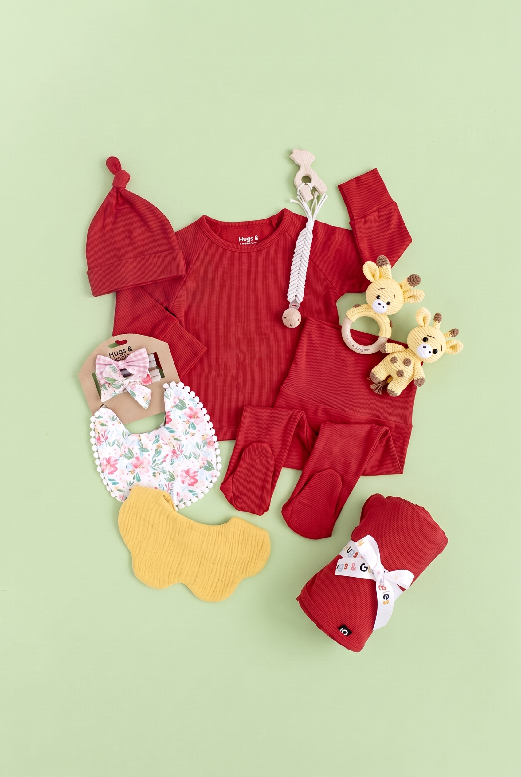 Crimson gift set flat lay