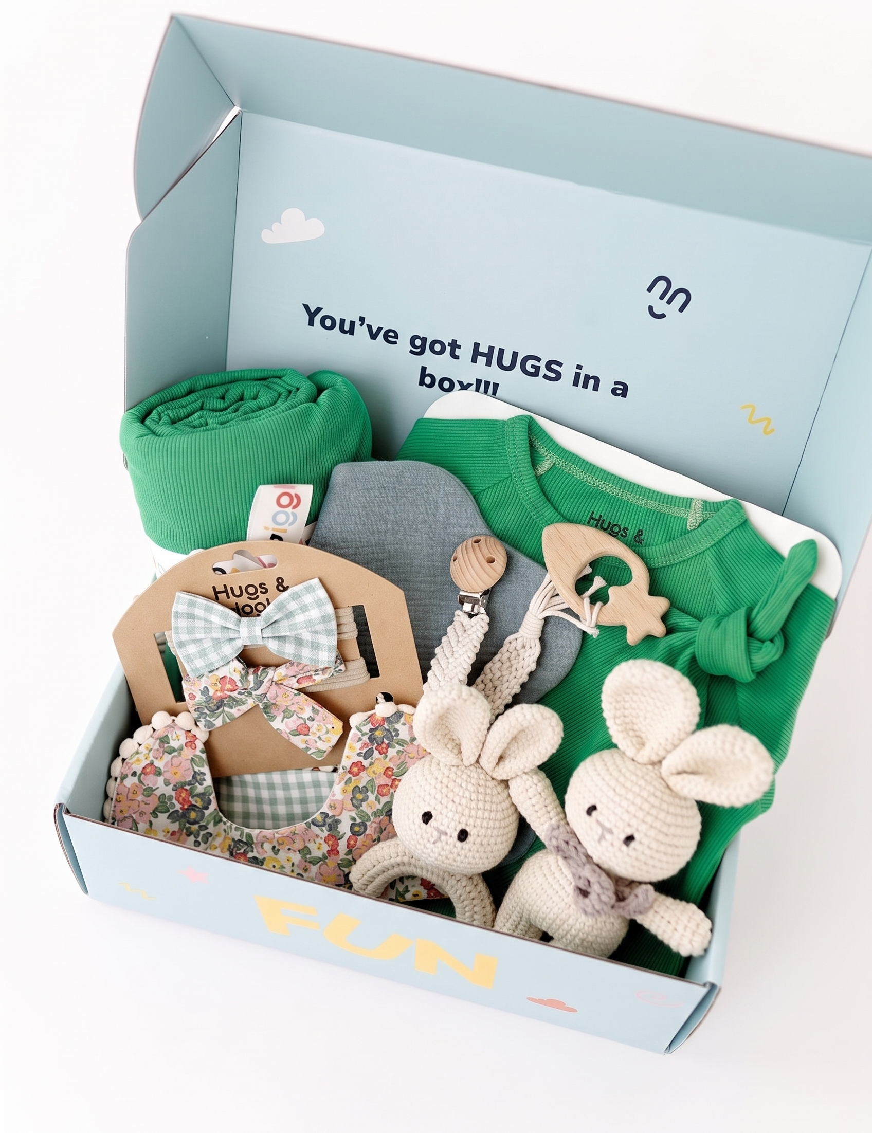 Hugs & Giggles newborn gift set in Fern