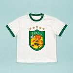 Brasil Zoo Champions soccer tee - tiger mascot flat lay