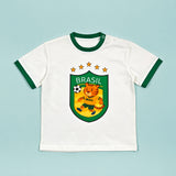 Brasil Zoo Champions soccer tee - tiger mascot flat lay