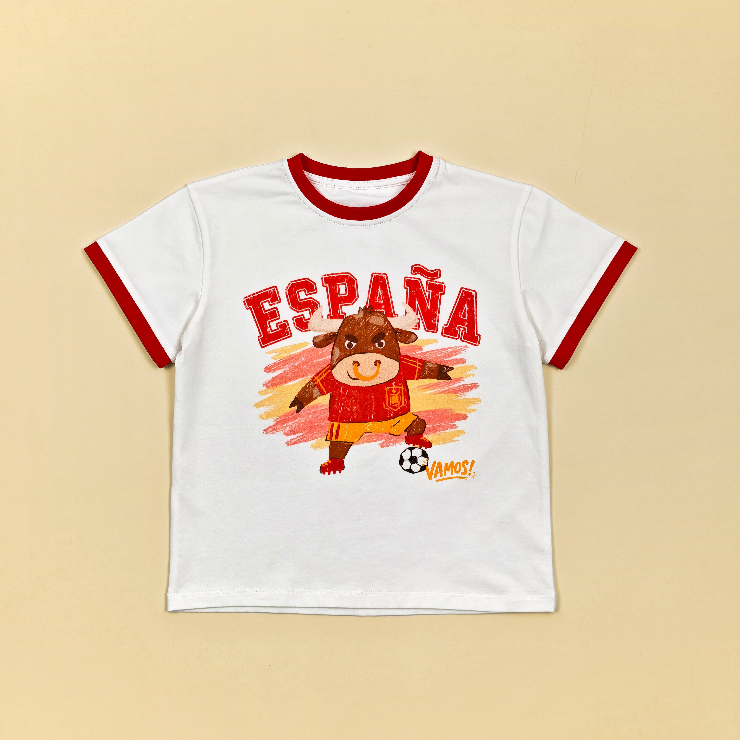 España Zoo Champions soccer tee - bull mascot flat lay