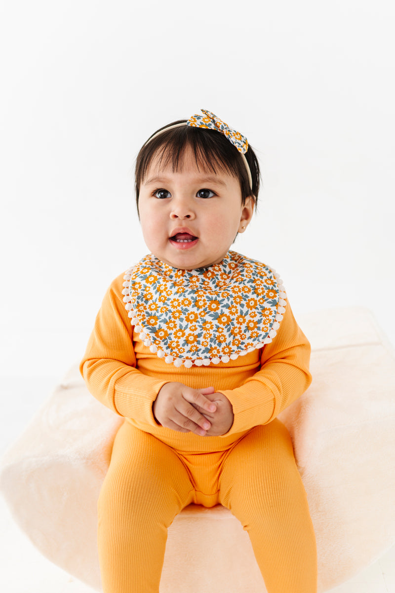 Hugs & Giggles reversible floral cotton baby bib set with matching bow