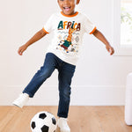 Africa giraffe soccer tee on child model